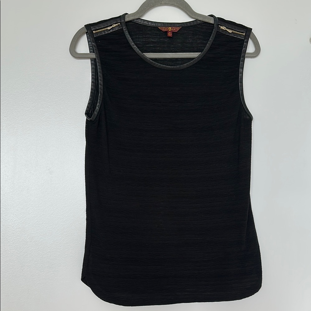 7 For All Mankind Black Embellished Fitted Tank Top